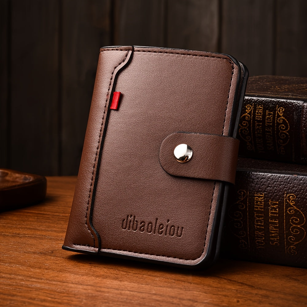 A Compact Men'S Wallet with Multiple Card Slots, Featuring a Stylish And Minimalist Design for Holding Driver'S Licenses And Credit Cards, with a Snap Closure - a Spacious Synthetic Faux Leather Coin Purse, Ideal for Travel A