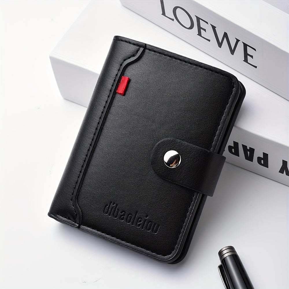 A Compact Men'S Wallet with Multiple Card Slots, Featuring a Stylish And Minimalist Design for Holding Driver'S Licenses And Credit Cards, with a Snap Closure - a Spacious Synthetic Faux Leather Coin Purse, Ideal for Travel A