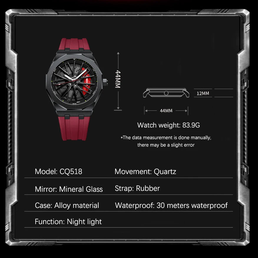 ساعة رجالية مستوحاة من عالم السباقات – قرص دوّار ثلاثي الابعاد