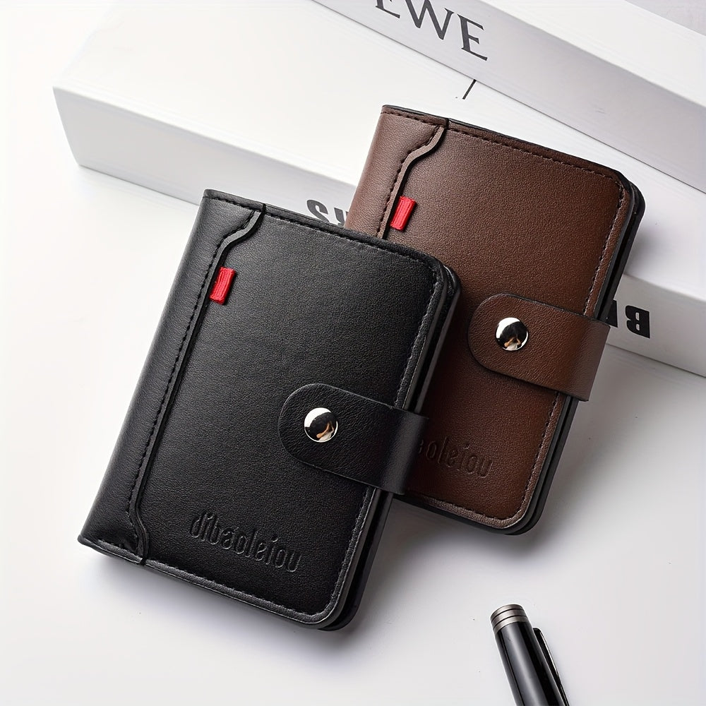 A Compact Men'S Wallet with Multiple Card Slots, Featuring a Stylish And Minimalist Design for Holding Driver'S Licenses And Credit Cards, with a Snap Closure - a Spacious Synthetic Faux Leather Coin Purse, Ideal for Travel A